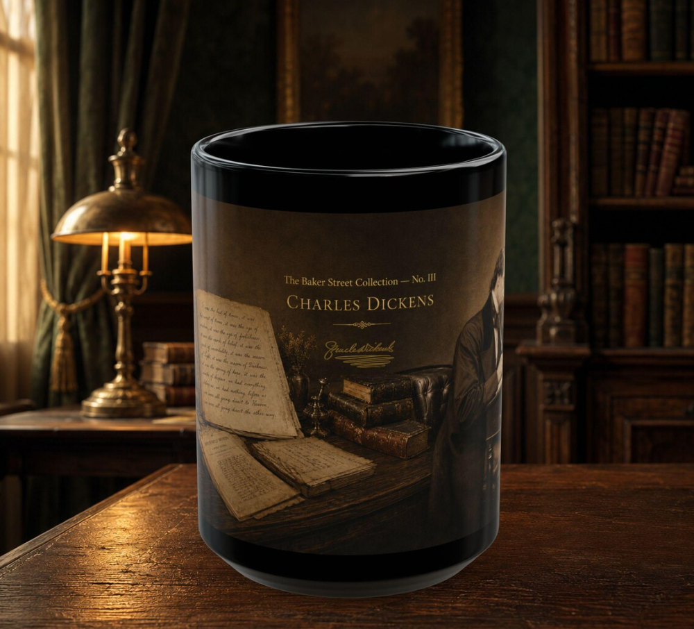 Charles Dickens mug, front view