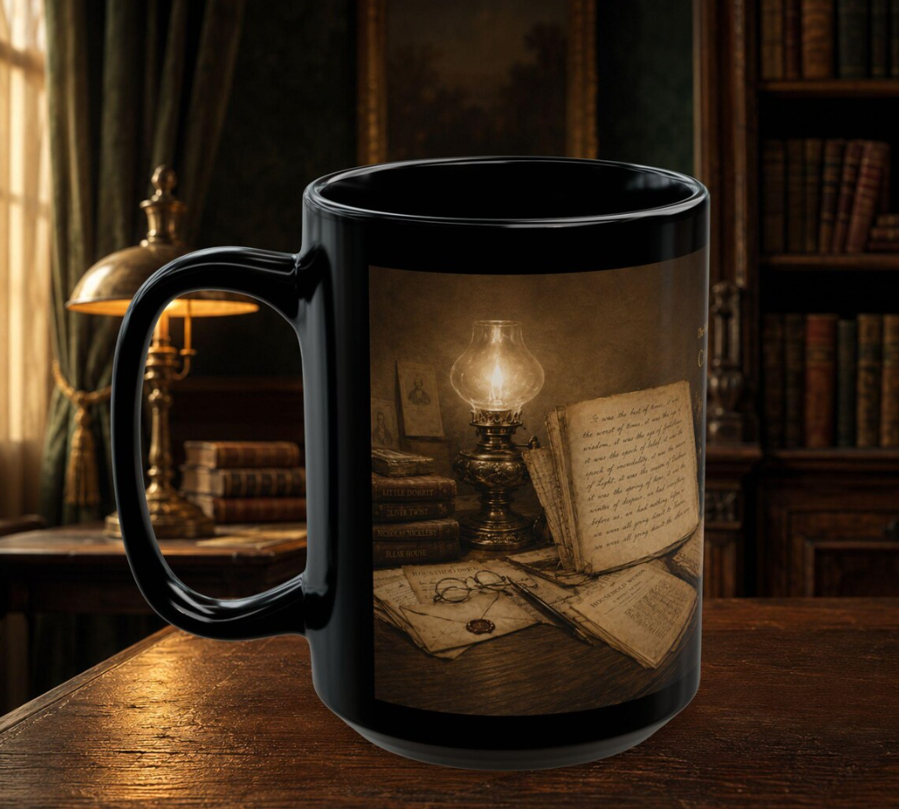 Charles Dickens mug, left view