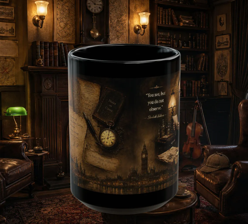 Sherlock Holmes mug, front view